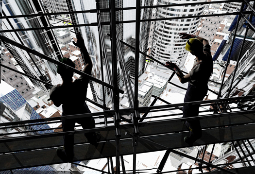 workers on modern building construction